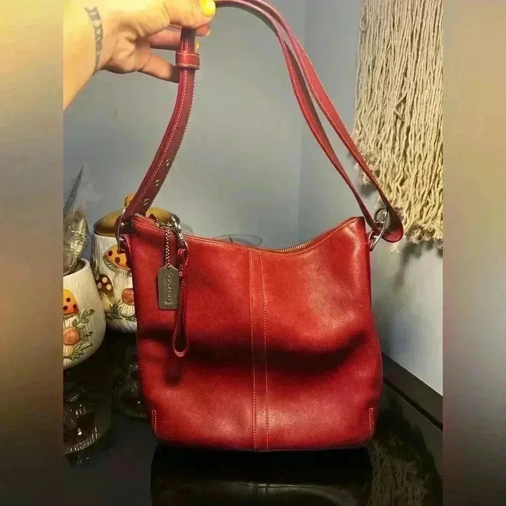 COACH Slim Legacy Red Leather Handbag With Double Handles